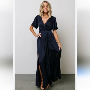 Baltic Born Sicily Satin Maxi Dress, Navy Blue, Medium